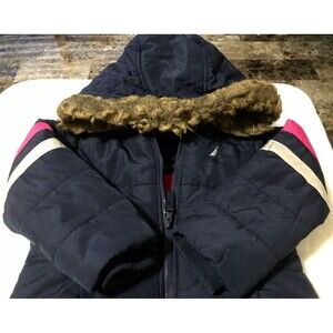 Nautica Girls Kids Jacket Winter Puffer Coat Hoodie Blue Pink Zip Up Toddler 3T
